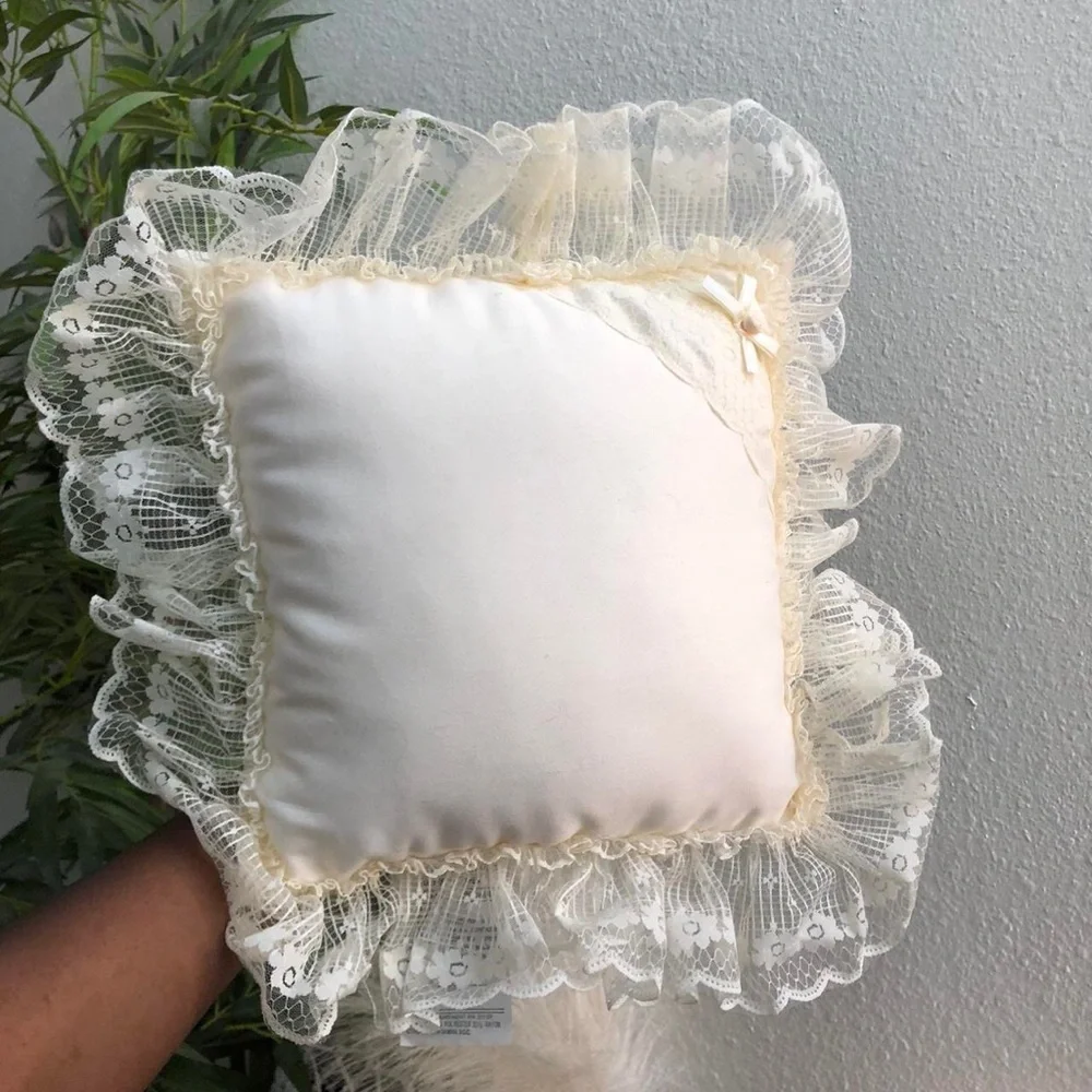 Vintage Coquette Cottagecore Wedding Night Bridal Photoshoot lace ruffle pillow